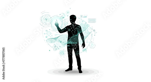 Modern technology meets human potential, unlocking innovation with digital interfaces and data insights for business, science, and futuristic solutions