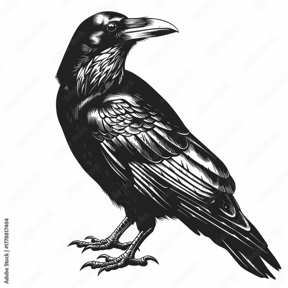 Fototapeta premium Illustration of Crow on White Background.