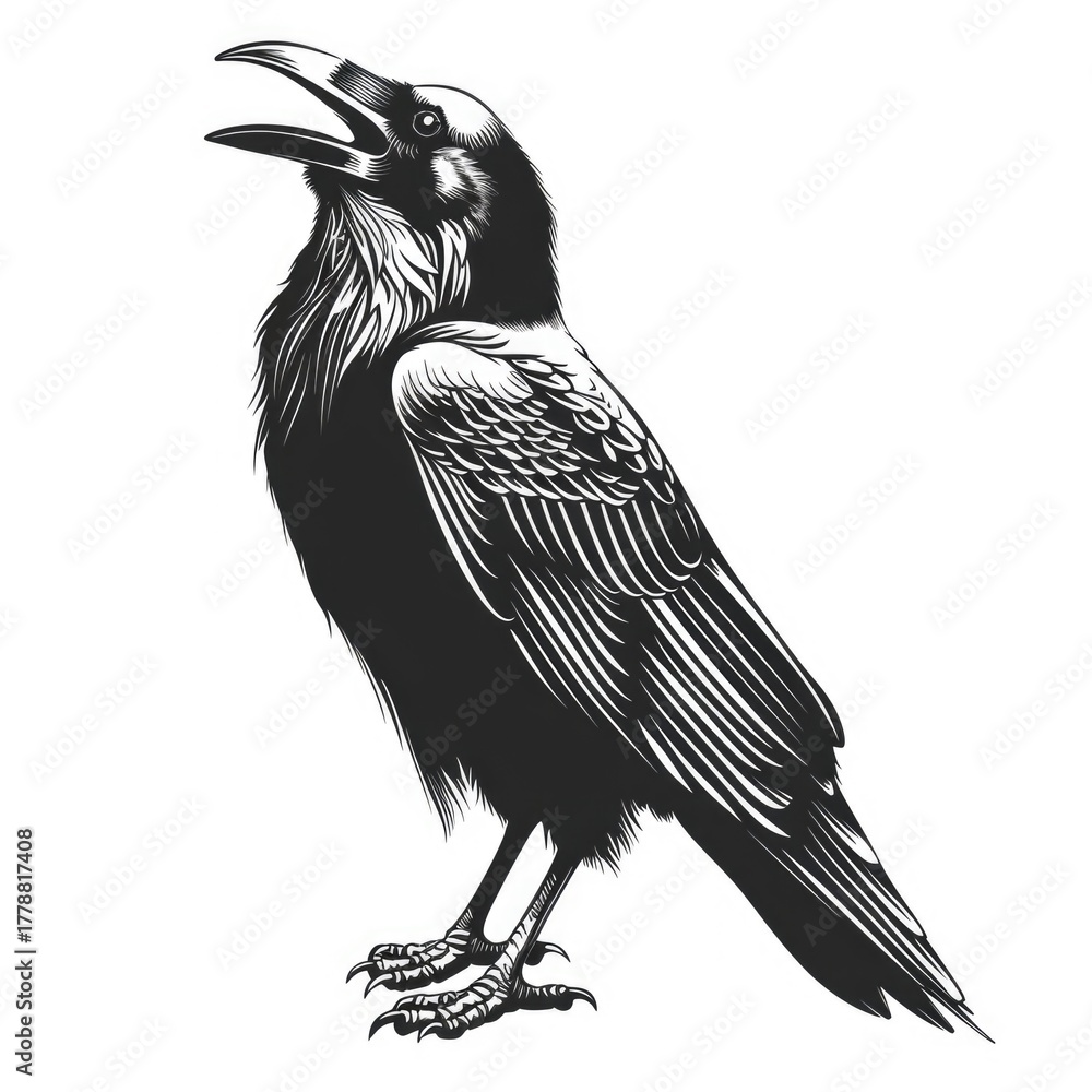 Naklejka premium Illustration of Crow on White Background.