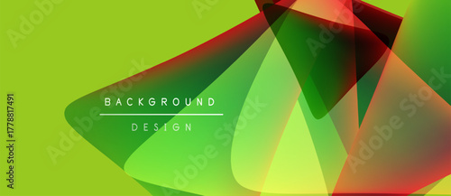 Abstract vibrant design. Overlapping shapes create dynamic composition. Green, red, yellow hues dominate visual space. Text reads background design.