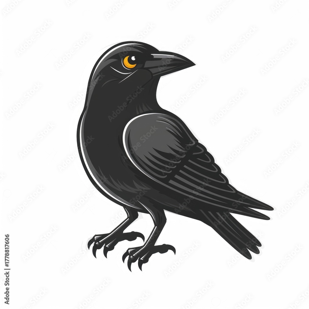 Naklejka premium Illustration of Crow on White Background.