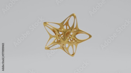 Minimal 3D animation of a golden star with organic cutout holes floating on a clean white background. Luxury abstract motion design for awards, success, premium branding, creativity, innovation, and e