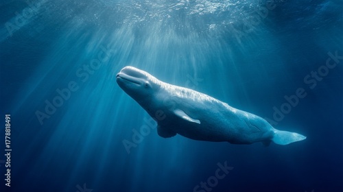Beluga whale underwater sunlight