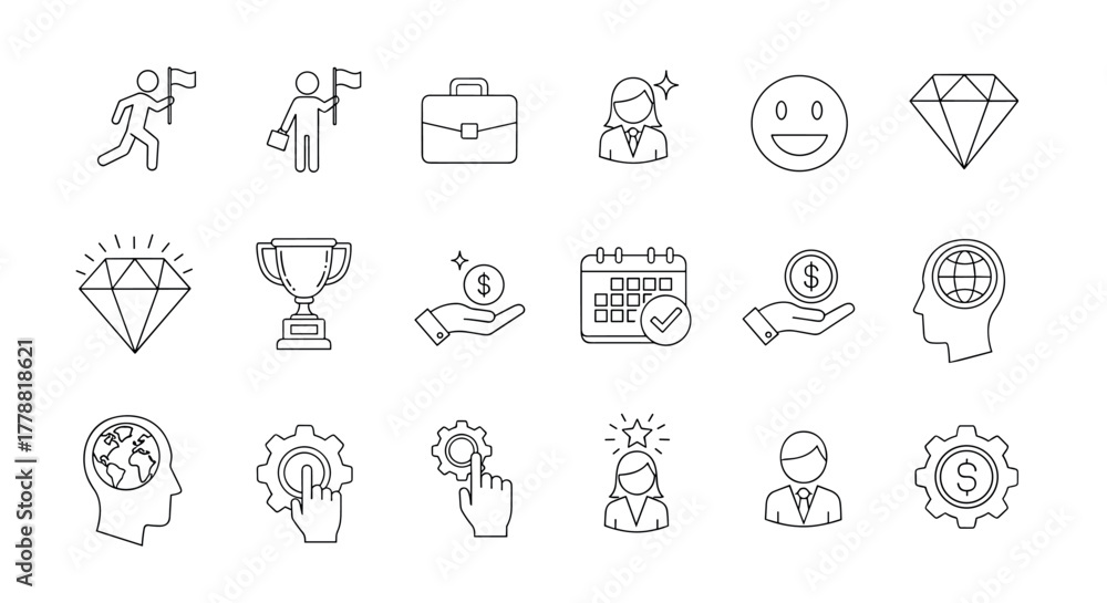Fototapeta premium Minimalist line art business icons success, money, and leadership themes