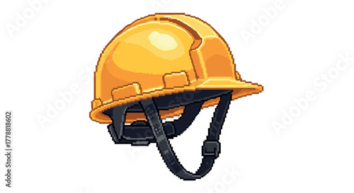 Pixel art yellow safety helmet with adjustable strap for construction and safety themes