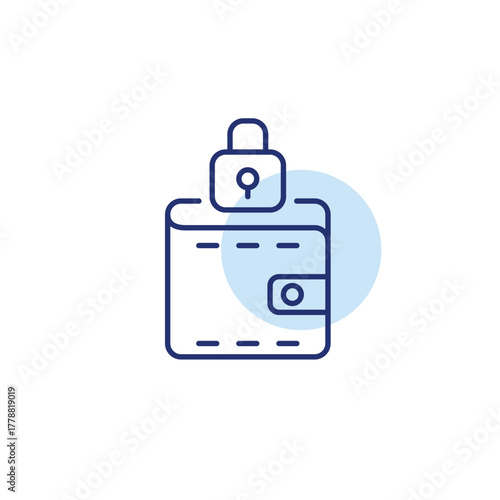 Wallet and lock. Secure payments, anti-theft protection. Pixel perfect, editable stroke vector icon