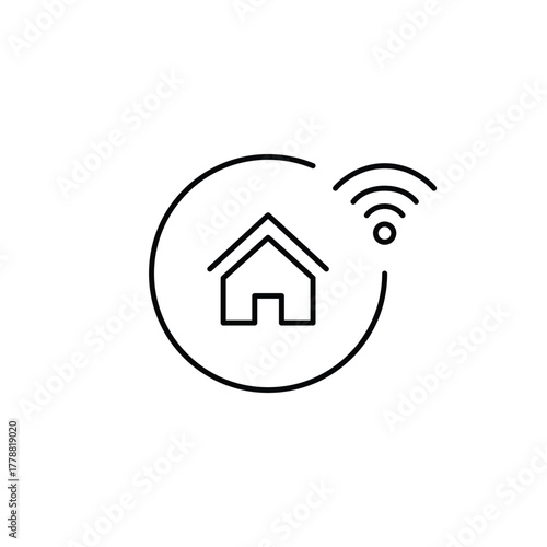 House and wi-fi. Smart home technology, remote work. Pixel perfect, editable stroke vector icon