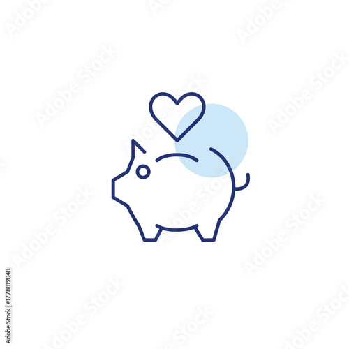 Piggy bank and heart, trusted savings and investments. Payments and finances. Pixel perfect, editable stroke vector icon