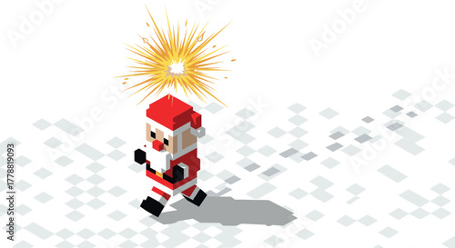 Festive pixel art santa with glowing star in winter wonderland