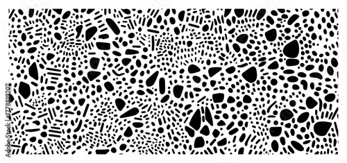 Abstract organic terrazzo shapes pattern black and white biomorphic cutout seamless vector background