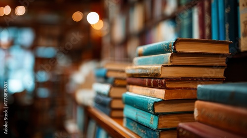 Bookshelf stacked books interior
