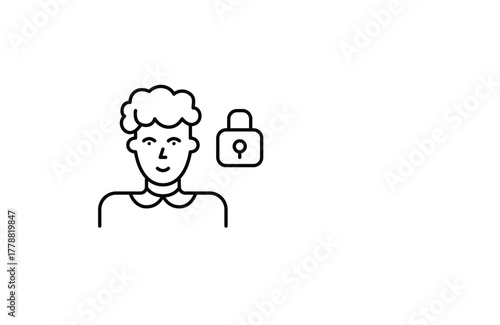 Older woman and lock. Safeguarding personal information and data. Pixel perfect, editable stroke vector icon