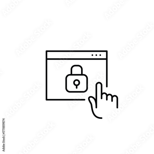 Finger clicking on lock at browser. Secure web page. Pixel perfect, editable stroke vector icon