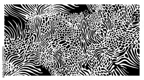 Psychedelic abstract animal skin seamless pattern vector illustration with mixed leopard spots and zebra stripes