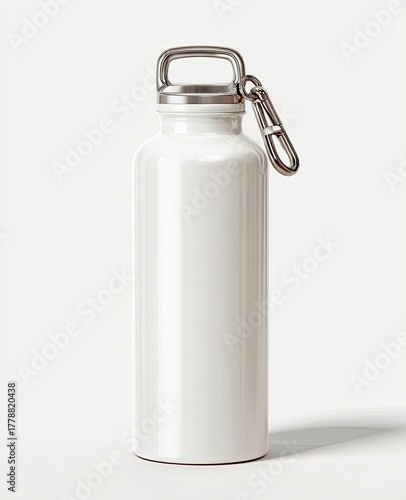 White metal water bottle with carabiner