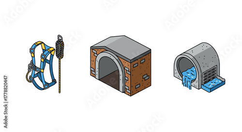 Safety equipment and infrastructure elements in isometric design