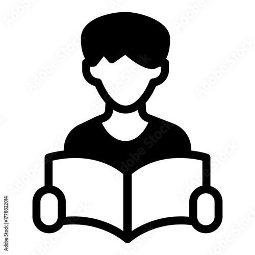 Student guy with magazine solid icon, learners literature concept. Vector graphics. Man with book in hands, education sign on white background, style icon mobile or web design.