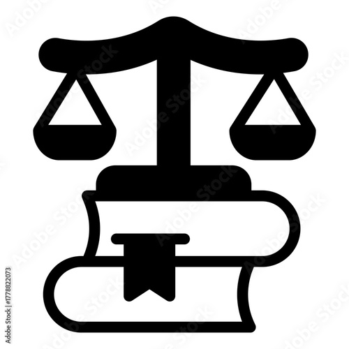 Scales of justice on books solid icon, jurisprudence concept. Vector graphics. Law books with libra, scales, knowledge sign on white background, style icon mobile or web design.