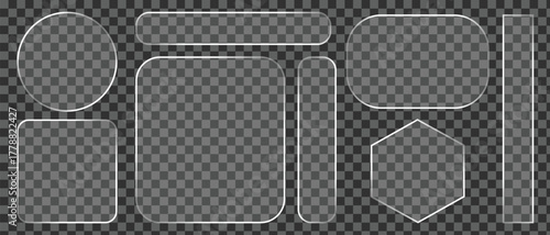 Light frame Liquid Glass Effect UI elements set for mobile and web app, tech board frame in futuristic style. HUD element interface