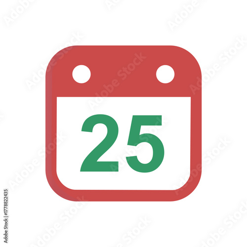 Calendar Icon Date 25 Red Green