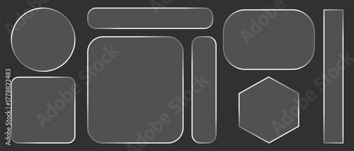 Light frame Liquid Glass Effect UI elements set for mobile and web app, tech board frame in futuristic style. HUD element interface