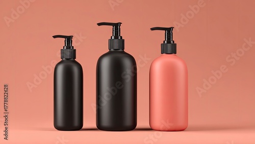 Three plastic pump bottles product display