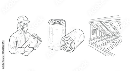 Professional installation of attic insulation by contractor with roll material