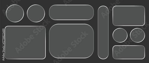 Light frame Liquid Glass Effect UI elements set for mobile and web app, tech board frame in futuristic style. HUD element interface