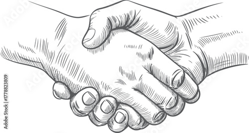 Hand-Drawn Handshake, Business Agreement Sketch, Partnership Deal Illustration, Trust Symbol Design