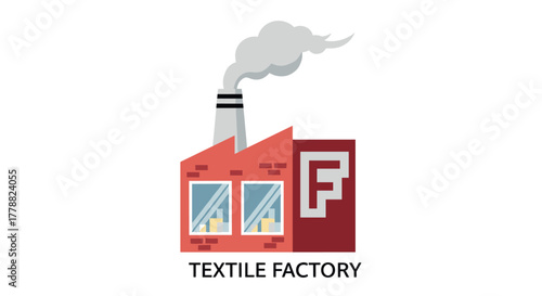 Colorful modern textile factory with smoke chimney and windows