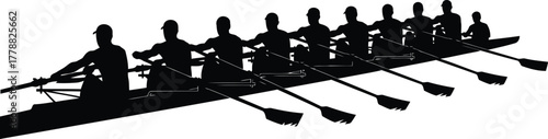 Dynamic rowing team in perfect sync showcasing athletic teamwork and synchronized paddling motion for a powerful visual impact