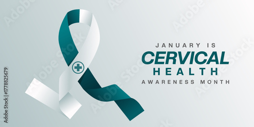 January is National Cervical Health Awareness Month. Ribbon and plus icon. Suitable for posters, banners and social media. White background.