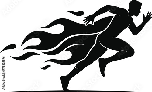 Dynamic abstract silhouette with a vibrant energetic flame trail effect symbolizing speed power and forward momentum for modern branding and concepts