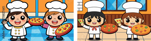 chef cartoon vector, pizza cooking illustration, restaurant worker clipart, food preparation art, professional cook character, kitchen expert design, tasty dish vector, culinary master illustration, h