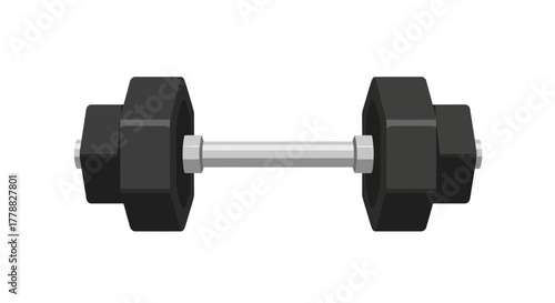 Simple illustration of a black dumbbell with a silver bar on a white background