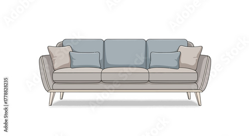 Comfortable sofa with plush cushions and decorative pillows, perfect for living room furniture