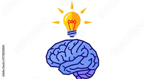 Bright Idea Brainstorming Concept Illuminated Light Bulb Above Human Brain Symbolizing Innovation and Creative Thinking Process