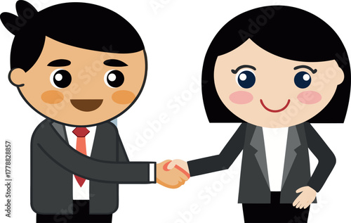 business handshake cartoon, partnership agreement vector, teamwork success illustration, corporate deal clipart, office partners design, collaboration concept art, professional business vector, united