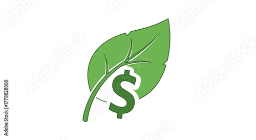 Green dollar sign icon on a leaf representing financial growth and sustainability concept