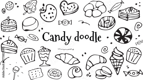 Hand drawn different candy and sweets