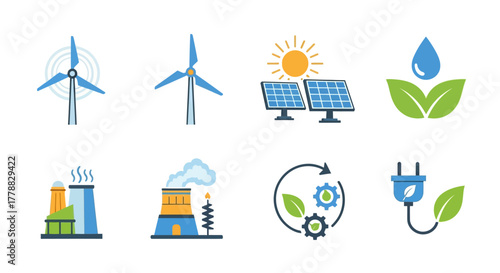 Renewable Energy Sources and Sustainable Technology Icons Collection