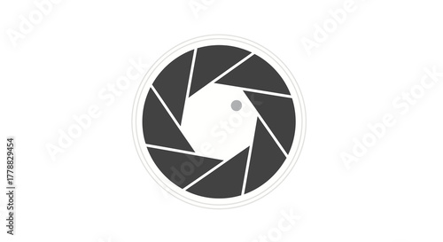 A minimalist vector illustration of a camera shutter aperture, a simple and clean icon for photography and videography concepts