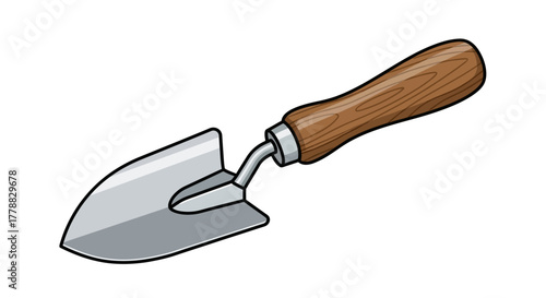 Simple illustration of a garden trowel with a wooden handle, perfect for digging and planting