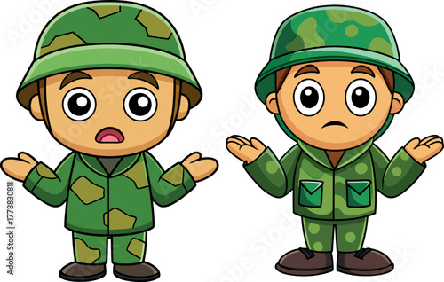  soldier boy cartoon, army kid vector, children in uniform, patriotic child illustration, military training art, brave soldier character, army style costume, national pride clipart, young cadet design