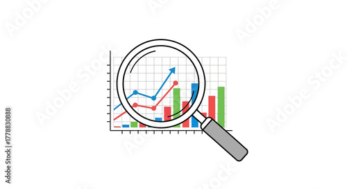 Magnifying Glass Analyzing a Financial Chart Market Research and Data Analysis