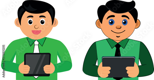 boy using tablet vector, modern student illustration, digital learning concept, online education design, technology device clipart, e learning art, kid using gadget, tech education vector, smart boy c