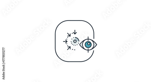 Minimalist line icon of an eye focusing on a target, representing vision, attention, and strategic goals