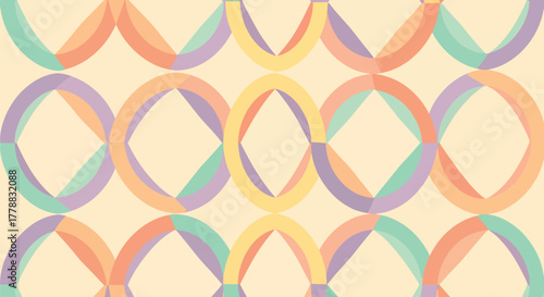 Abstract watercolor pattern of interlocking circles in pastel shades on light background