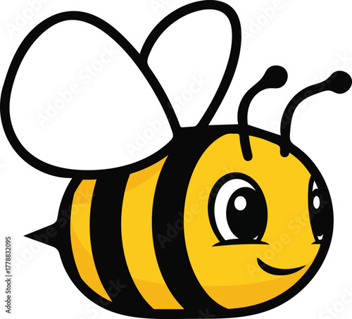 Cute Smiling Bee Cartoon Vector Mascot – Bumblebee Character Illustration on White