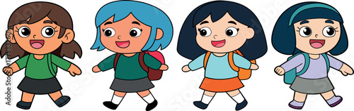 kids walking illustration, school children vector, student cartoon artwork, back to school design, walking child doodle, education students sketch, friendship kids art, classroom journey vector, cute 